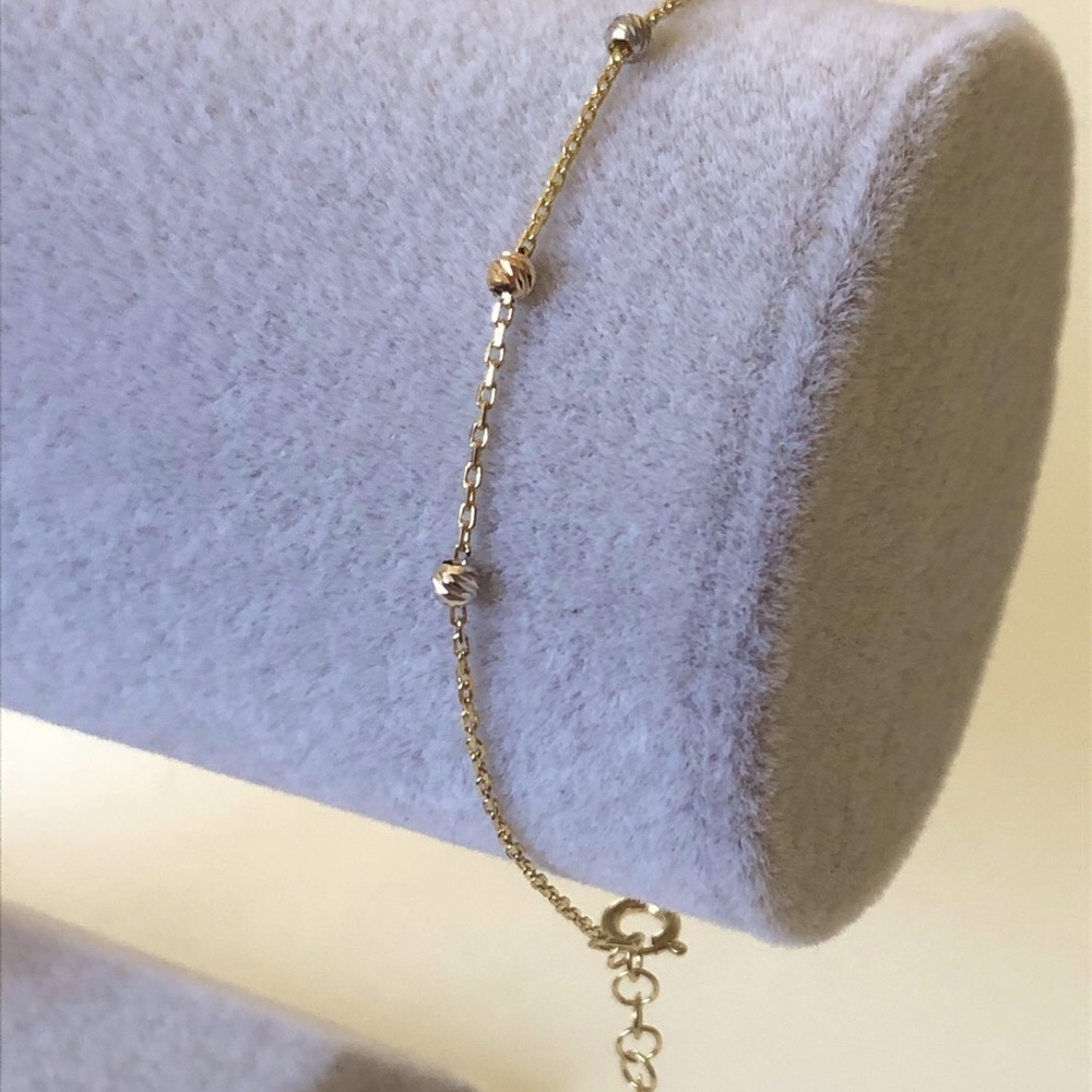 925 Silver bracelet with 3 color gold plated silver beads - Picture 3 of 3